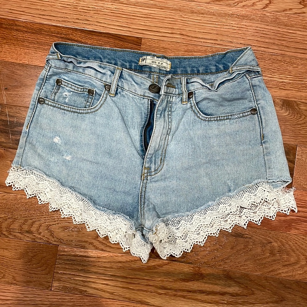 Free people jean shorts with lace bottom